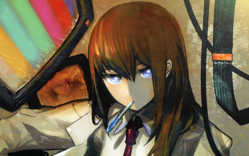 Anime Girl with Pen — Brown
