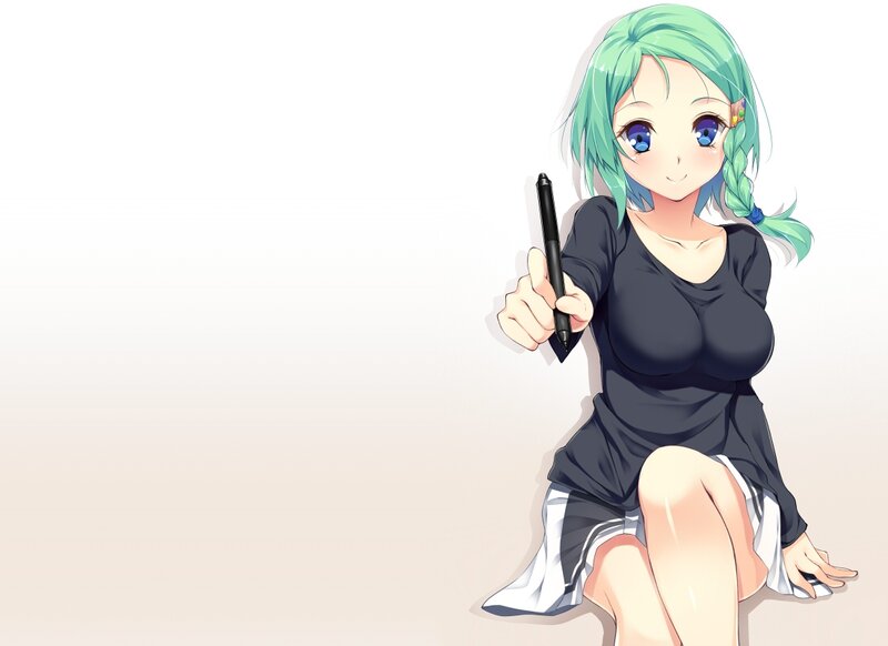 Anime Girl with Pen — Green