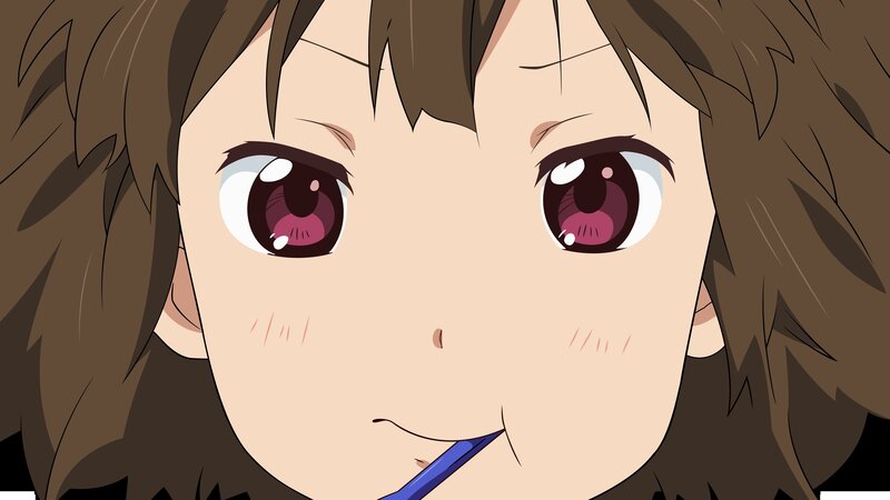 anime girl with pen in mouth