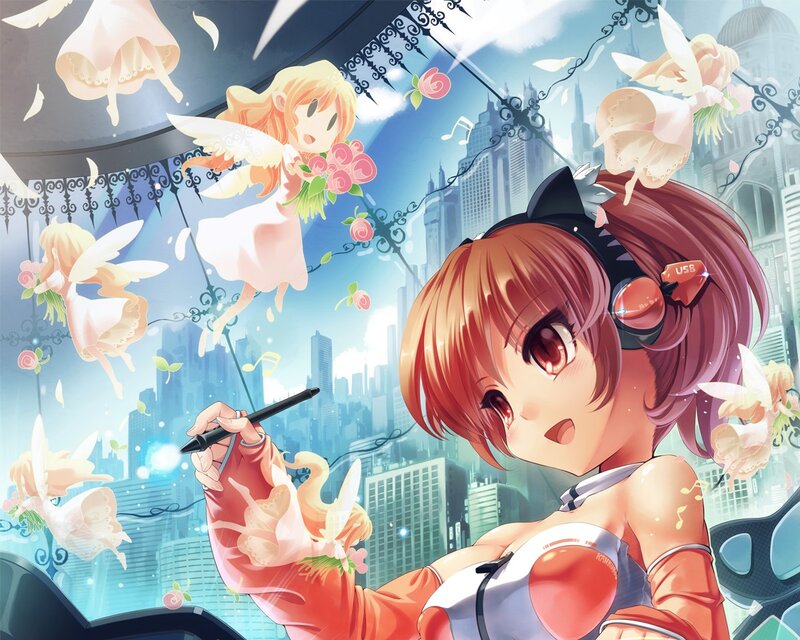 Anime Girl with Pen — Orange