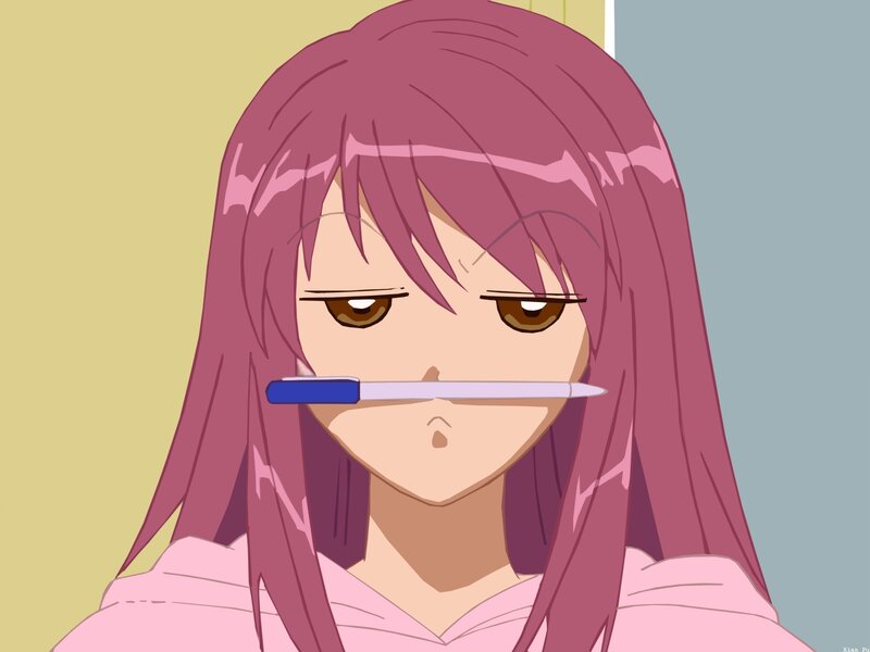 Anime Girl with Pen — Pink, Neutral