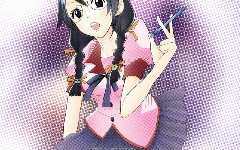 Anime Girl with Pen — Pink, Playful