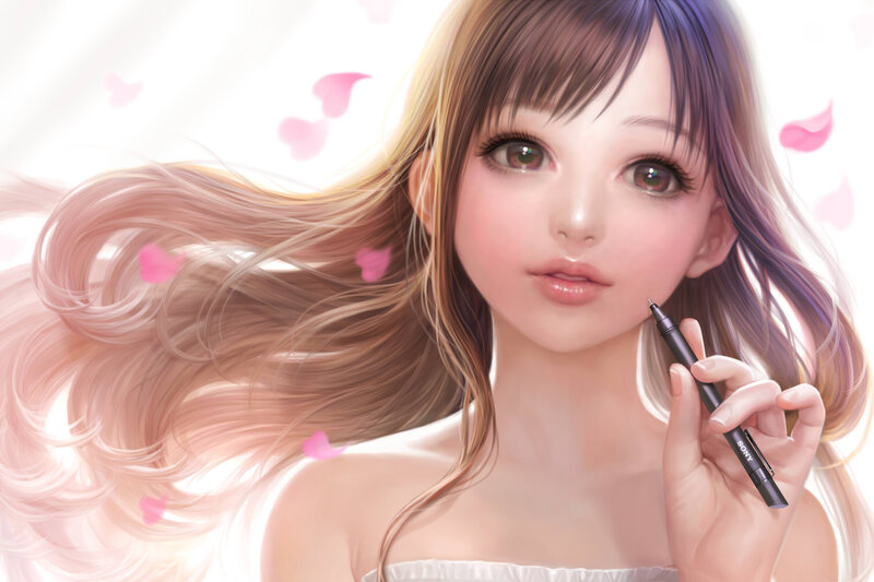 Anime Girl with Pen — Pink, Serene