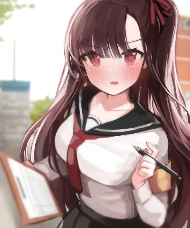 Anime Girl with Pen — White, Calm