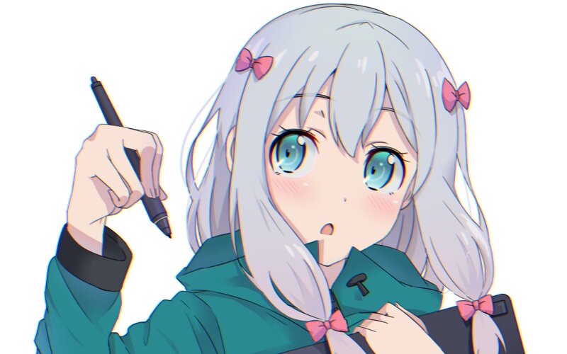 Anime Girl with Pen — White, Innocent