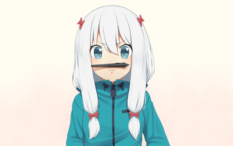 Anime Girl with Pen — White, Neutral