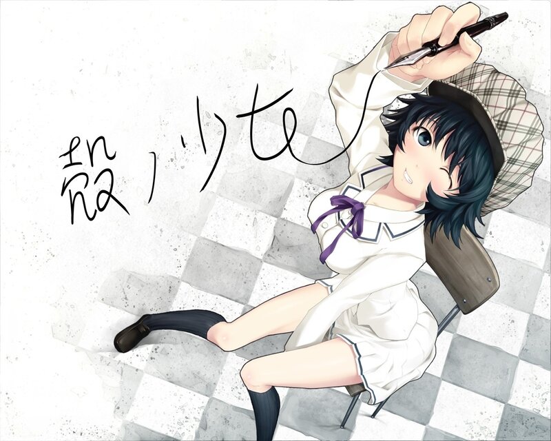 Anime Girl with Pen — White