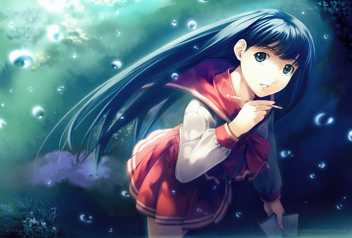 Anime girl with pencil