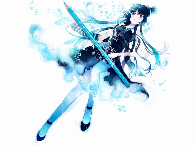 Anime Girl with Pencil — Blue