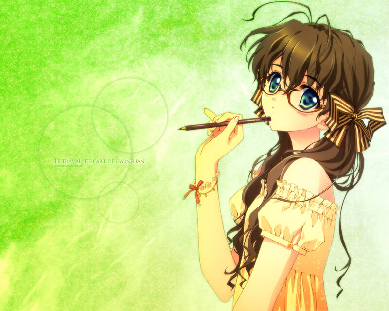 Anime Girl with Pencil — Green