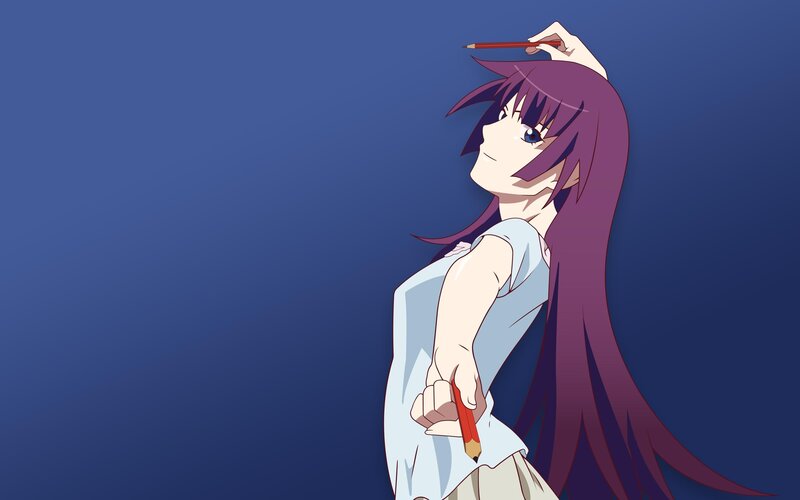 Anime Girl with Pencil — Purple