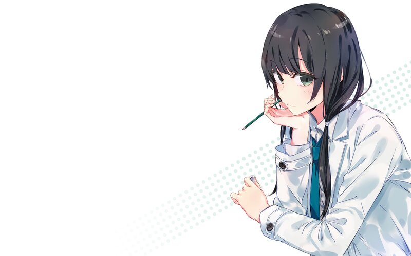 Anime Girl with Pencil — White