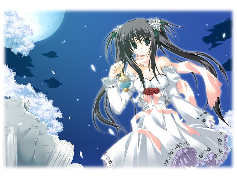 Anime girl with pendant at night