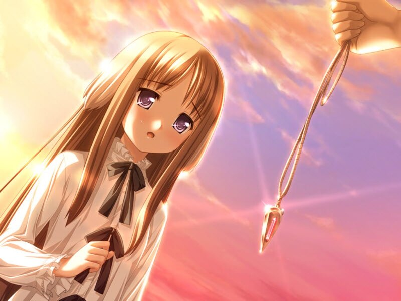 Anime Girl with Pendant — Pink