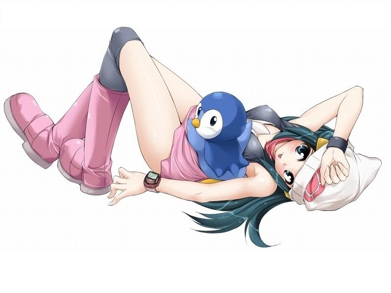 Anime Girl with Penguin — Blue