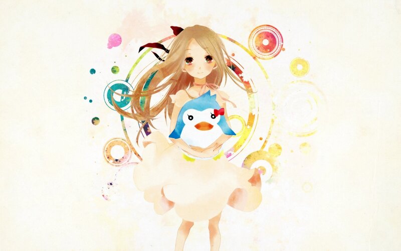 anime girl with penguin plush