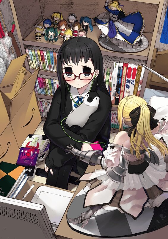 Anime girl with penguin plush
