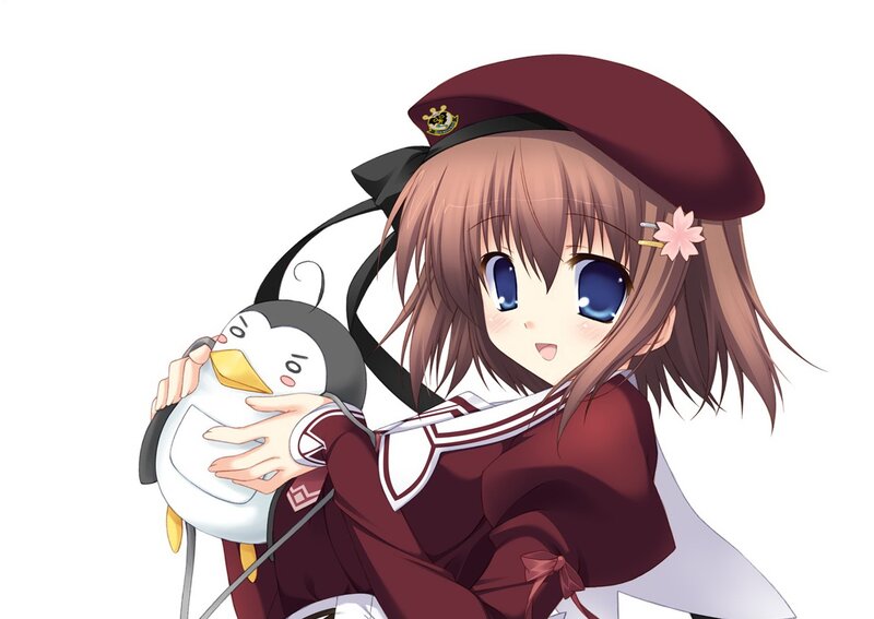 anime girl with penguin plush