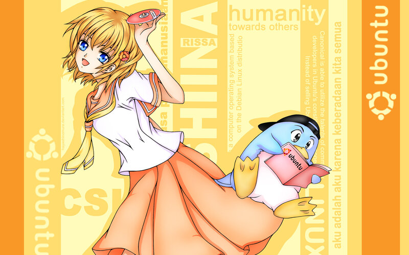 Anime Girl with Penguin — Yellow