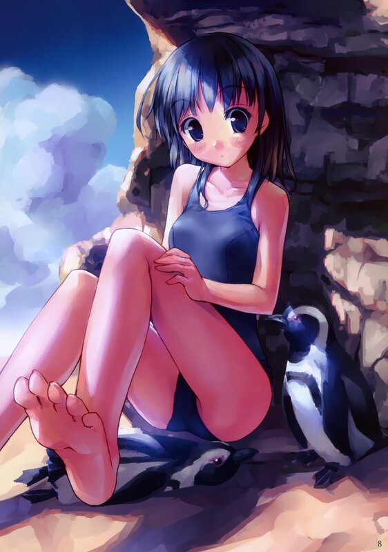 Anime girl with penguins
