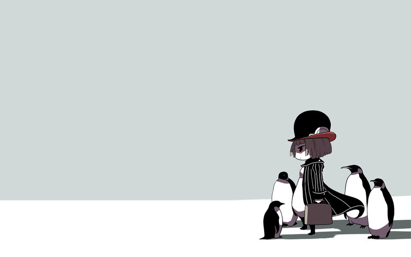 anime girl with penguins