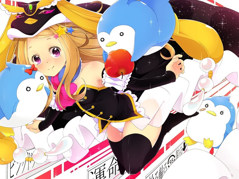 anime girl with penguins