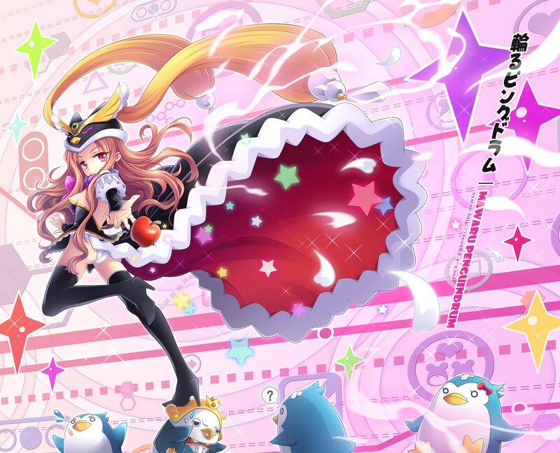 Anime Girl with Penguins — Pink