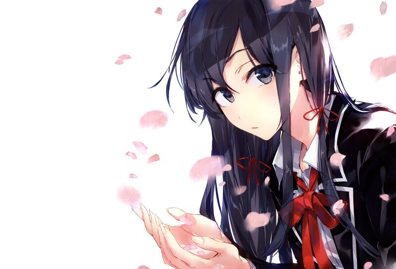 Anime Girl with Petals — Black
