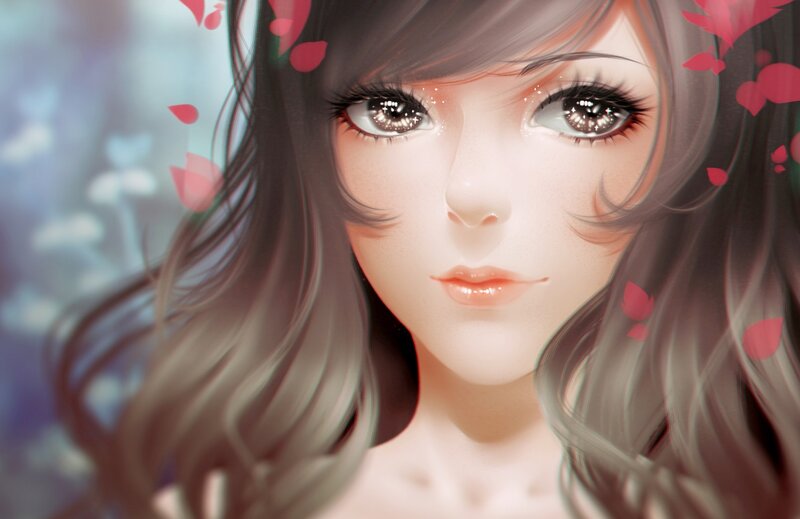Anime Girl with Petals — Brown