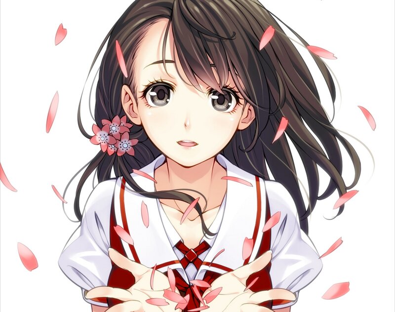 Anime Girl with Petals — White, Calm