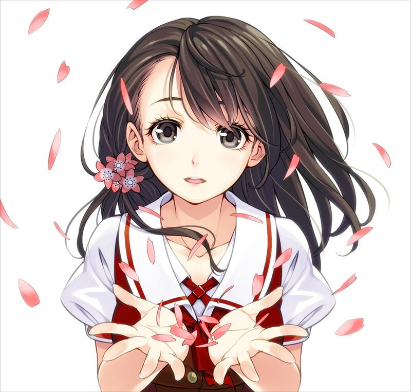 Anime Girl with Petals — White