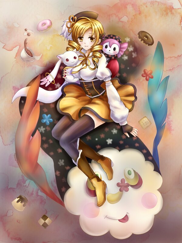Anime girl with pets and sweets