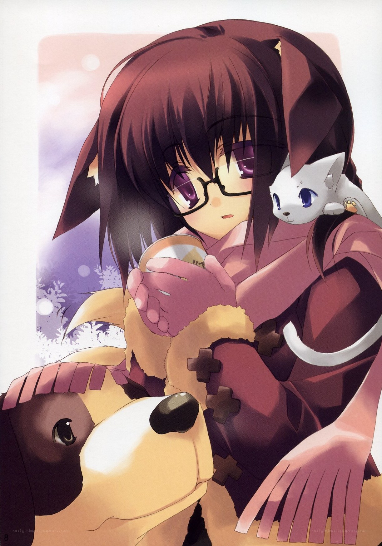 Anime girl with pets