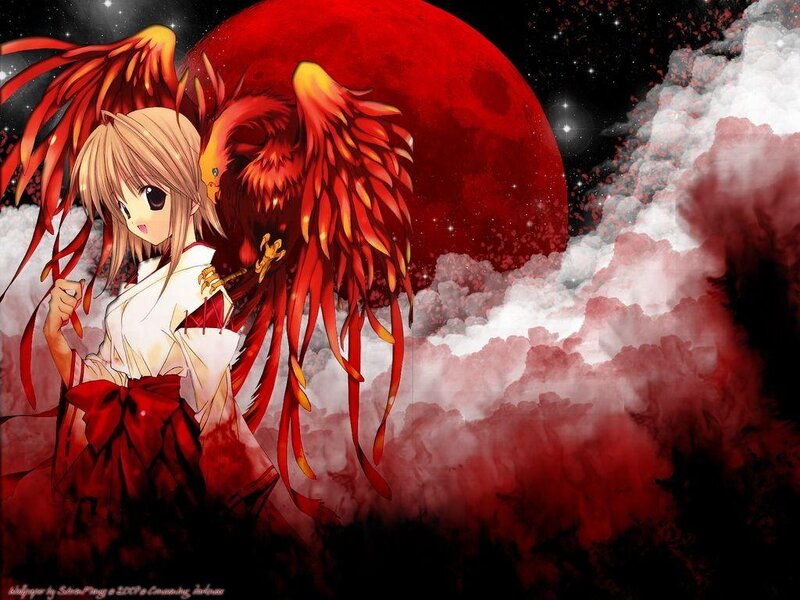Anime Girl with Phoenix — Red
