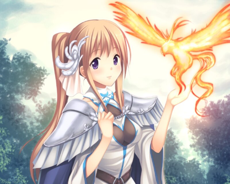 Anime Girl with Phoenix — White