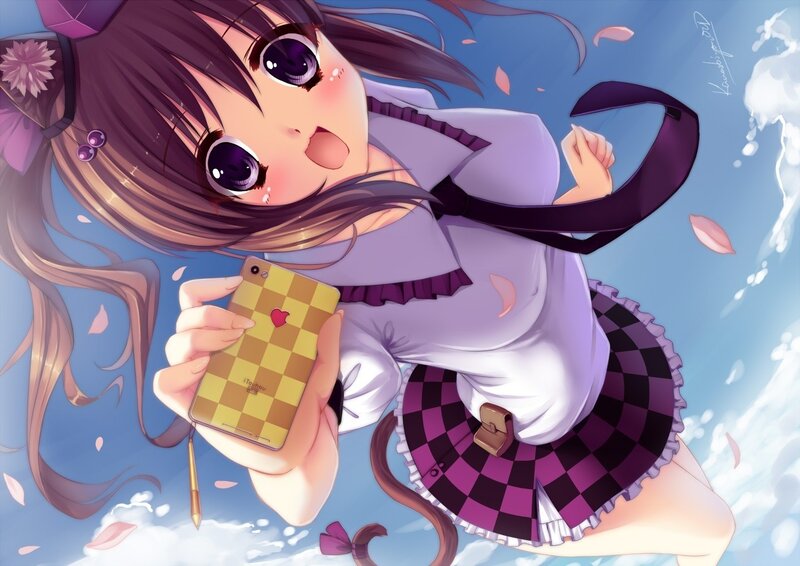 anime girl with phone