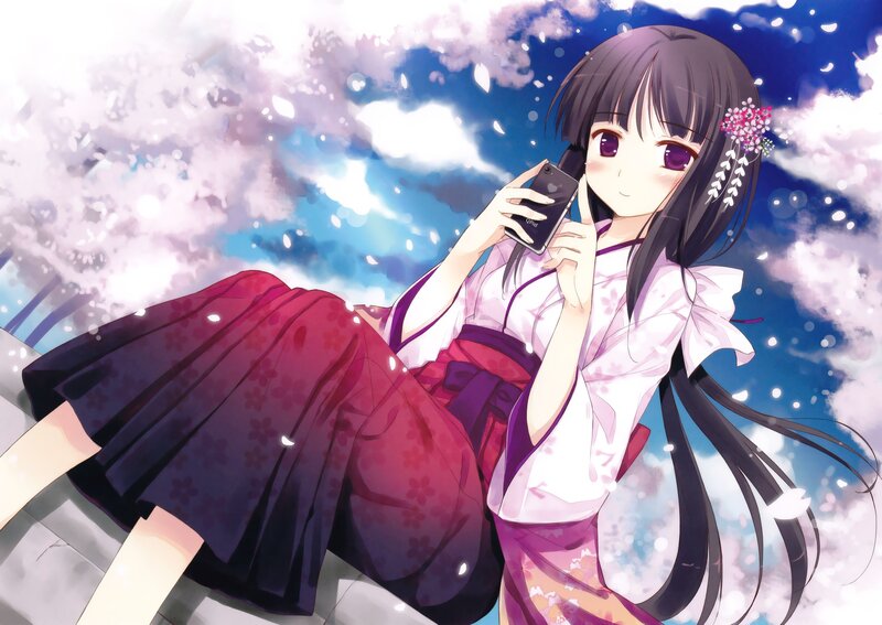 anime girl with phone