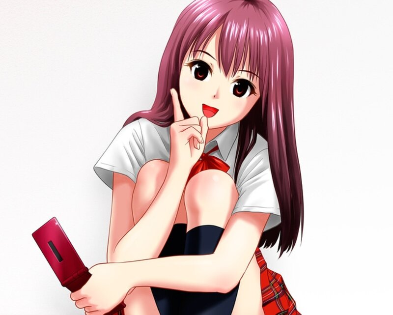 anime girl with phone