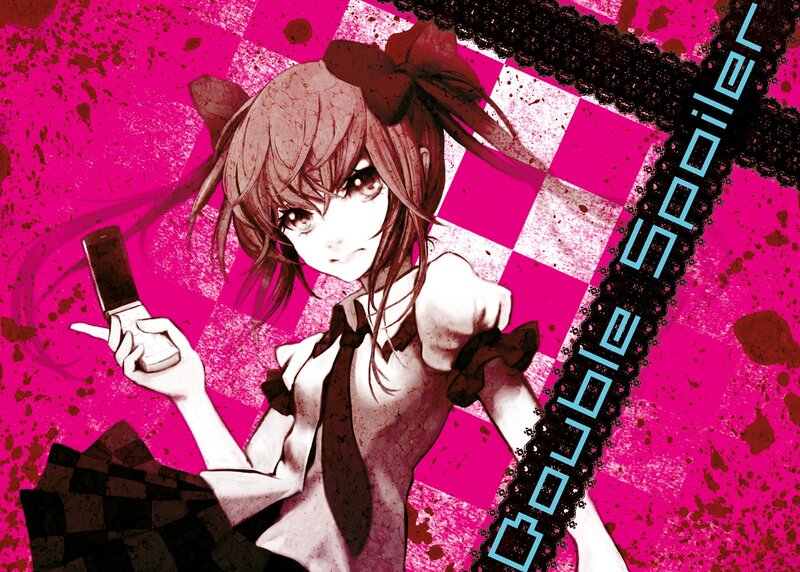 anime girl with phone and checkered background