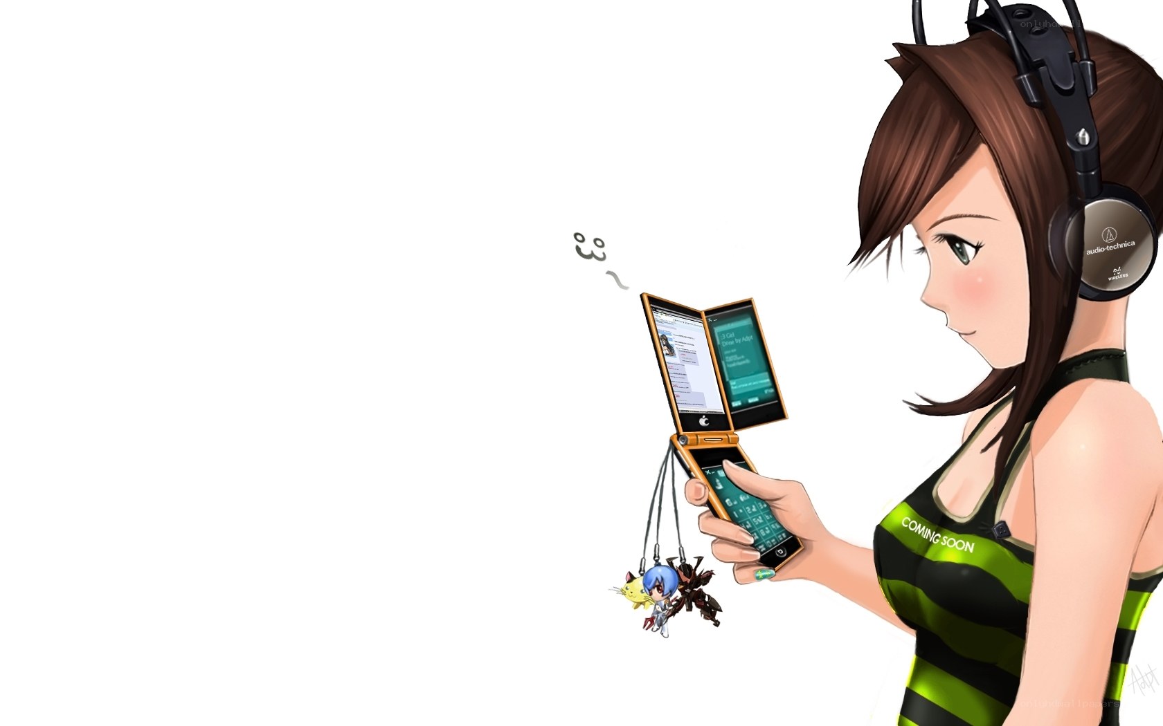 anime girl with phone and headphones