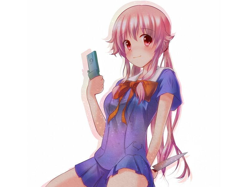 anime girl with phone and knife