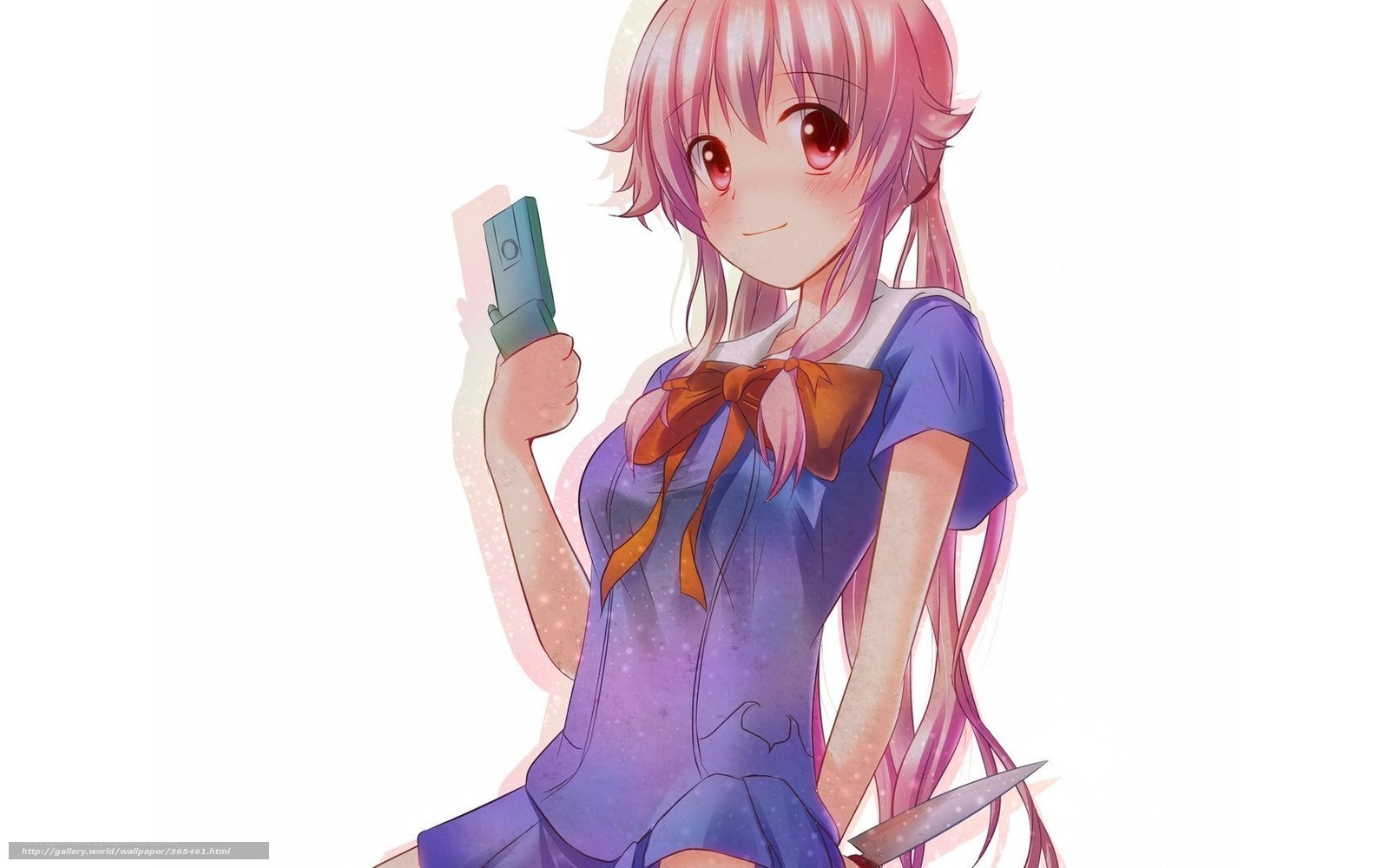 Anime girl with phone and knife