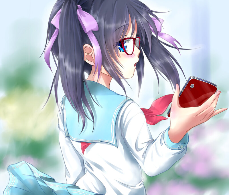 Anime Girl with Phone — Blue, Calm