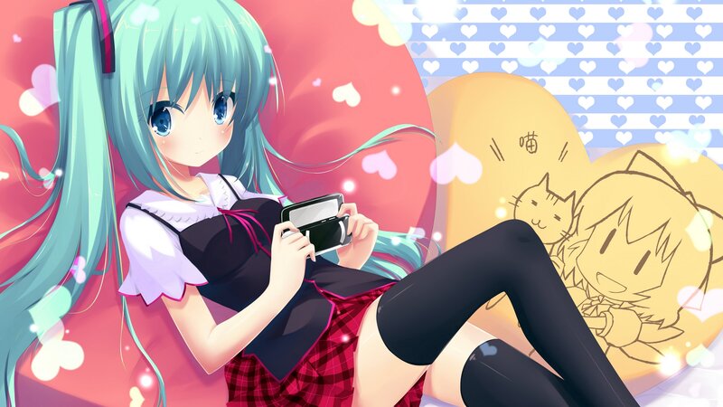 Anime Girl with Phone — Blue, Cheerful