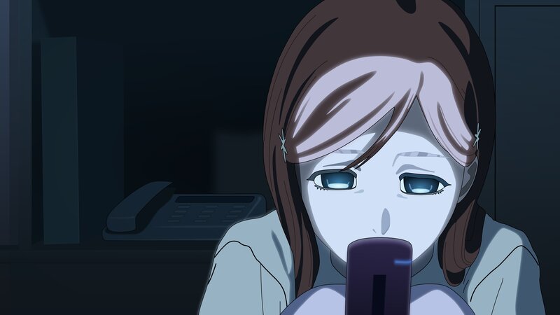 Anime Girl with Phone — Blue, Dark