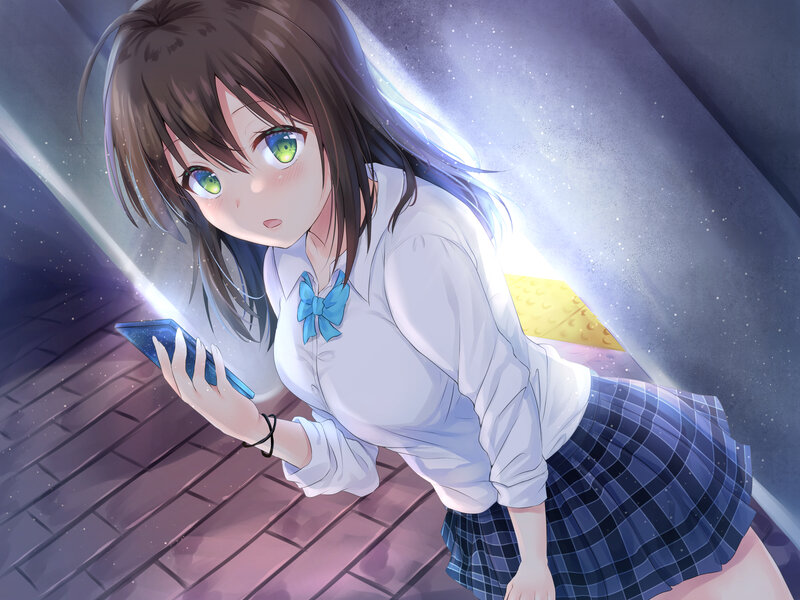 Anime Girl with Phone — Blue, Dramatic, Night
