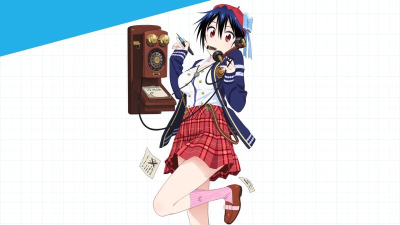Anime Girl with Phone — Blue, Playful