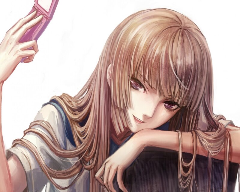 Anime Girl with Phone — Brown