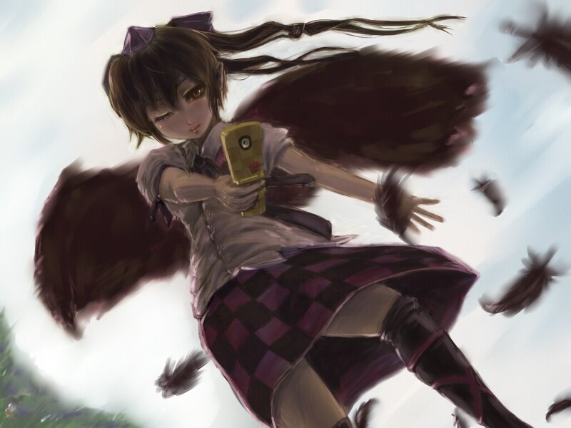 anime girl with phone falling