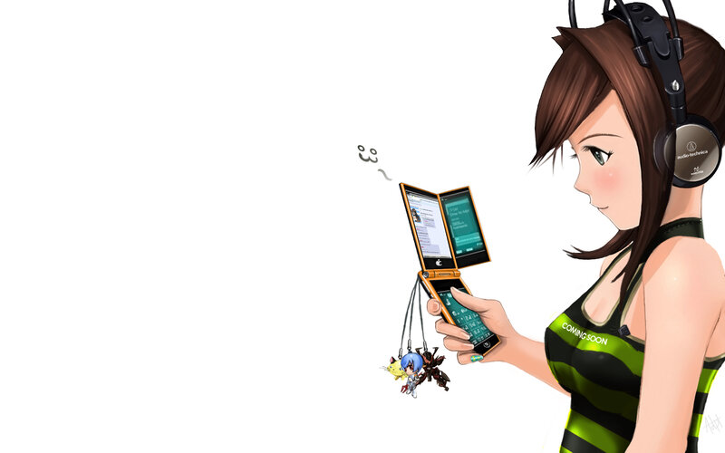 Anime Girl with Phone — Green, Calm, Headphones